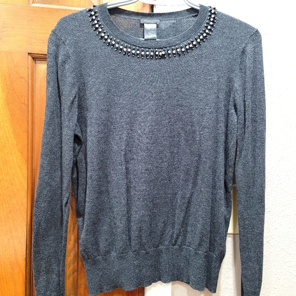 Ann Taylor Factory gray sweater with rhinestones